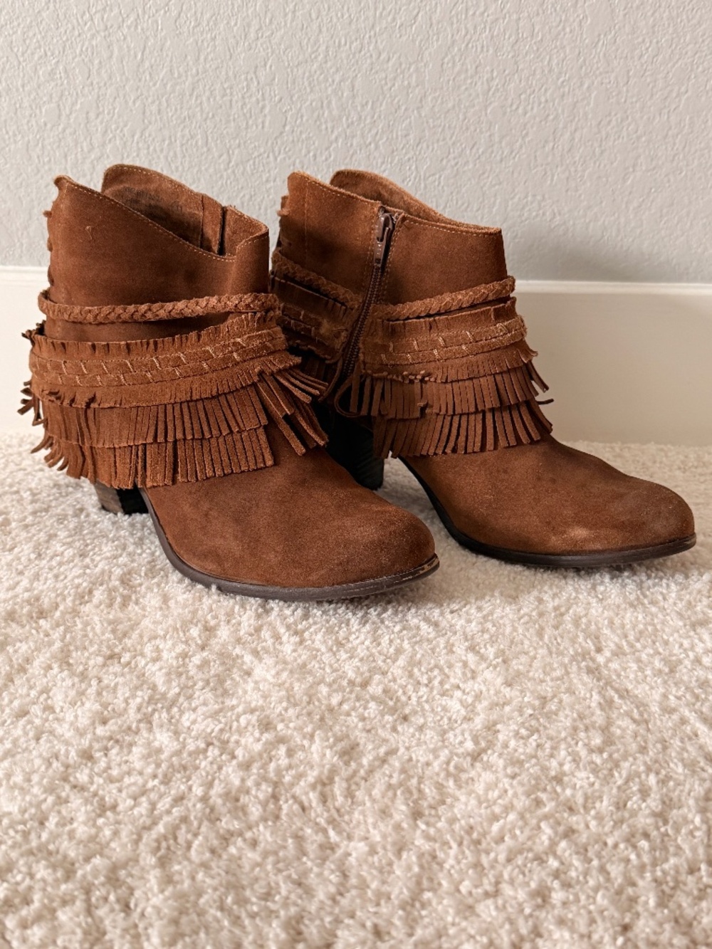 Naughty Monkey In Lyne Brown Leather Fringe Ankle Boots